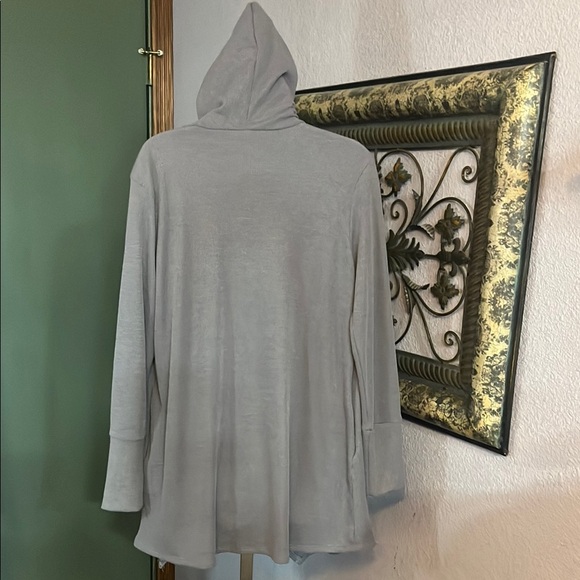 EUC Honeyme Cardigan-Gray Hooded Open Front lapels - soo soft/cuddly Sz S - Picture 5 of 12